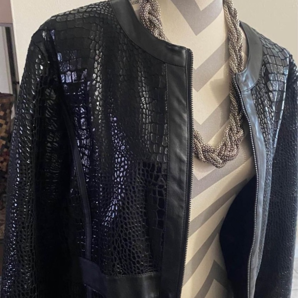 Dana Buchman imitation Leather N Fabric Blazer XL